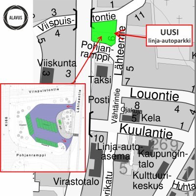 Maanantaista 18.12.2023 lähtien kaikkien linja-autojen tulo- ja lähtöpaikka Alavuden keskustassa on Lähteentien bussiparkki.