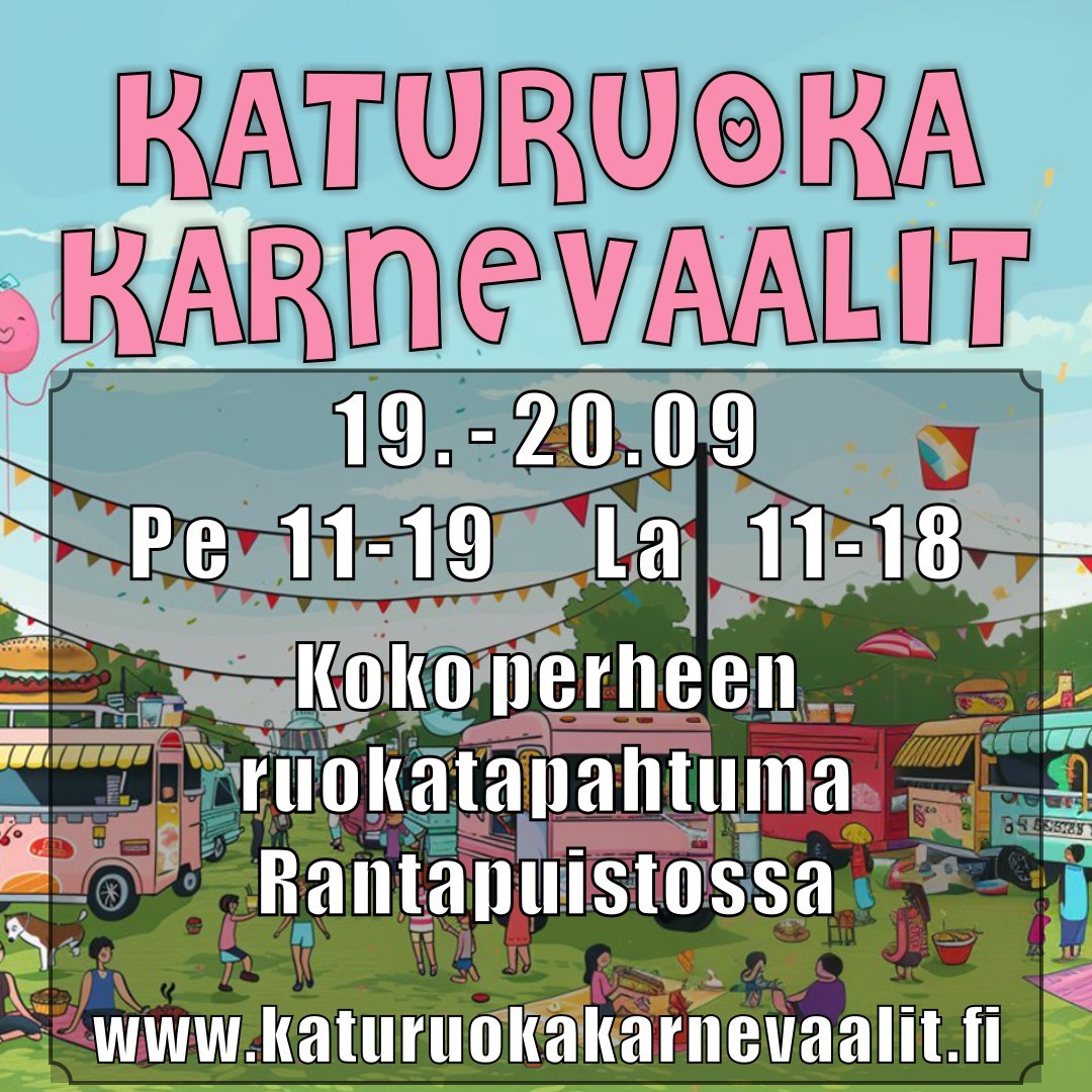 Katuruoka-Karnevaalit Alavudella pe 19.9.2025 klo 11–19 ja la 20.92025 klo 11-18 Rantapuistossa.